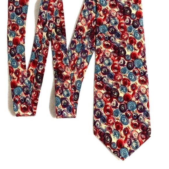 Men's Vintage 100% Silk Tie - Abstract Circle Motif - Brand Cellini - Picture 12 of 12